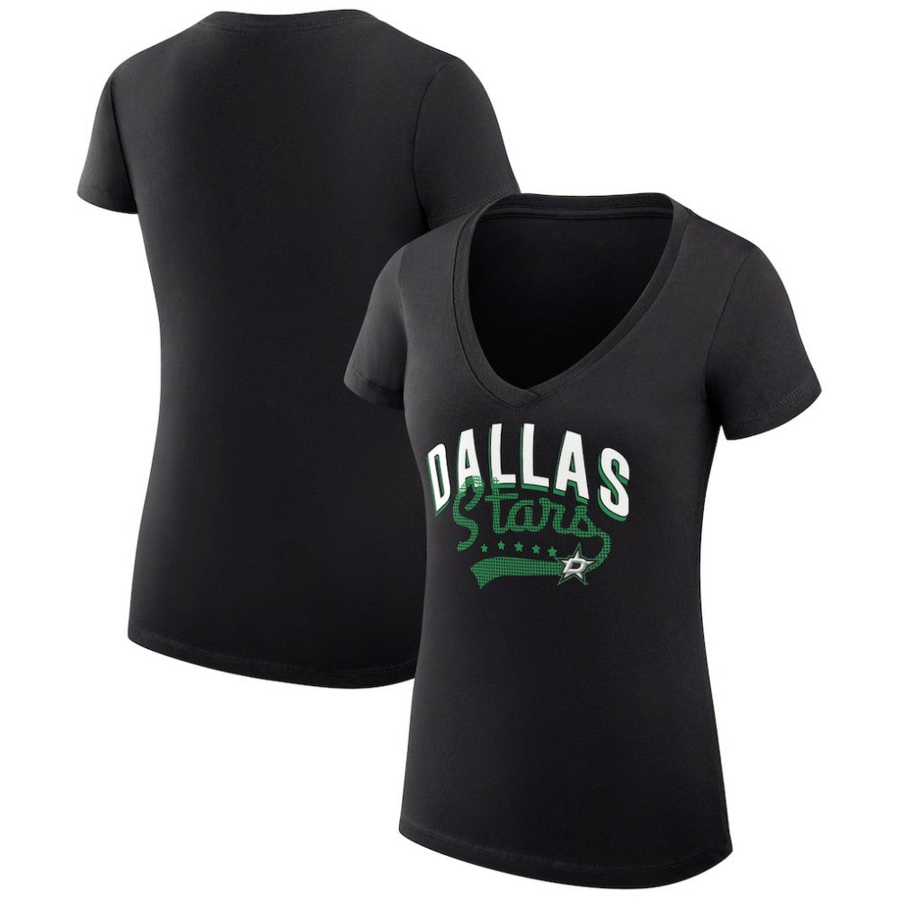 NHL Dallas Stars G-III 4Her by Carl Banks Women's Super-Slim Fit Lightweight Filigree Logo V-Neck T-Shirt – Black