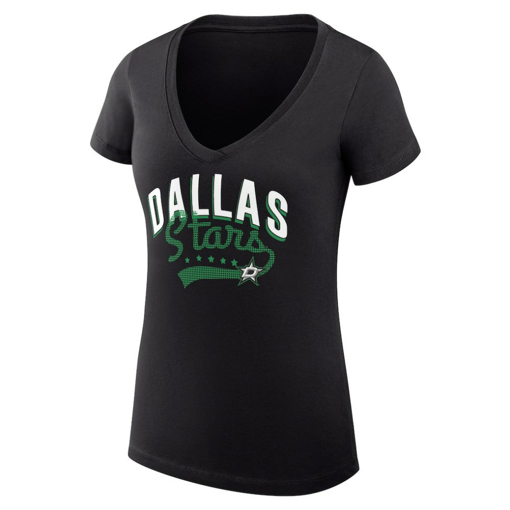 NHL Dallas Stars G-III 4Her by Carl Banks Women's Super-Slim Fit Lightweight Filigree Logo V-Neck T-Shirt – Black