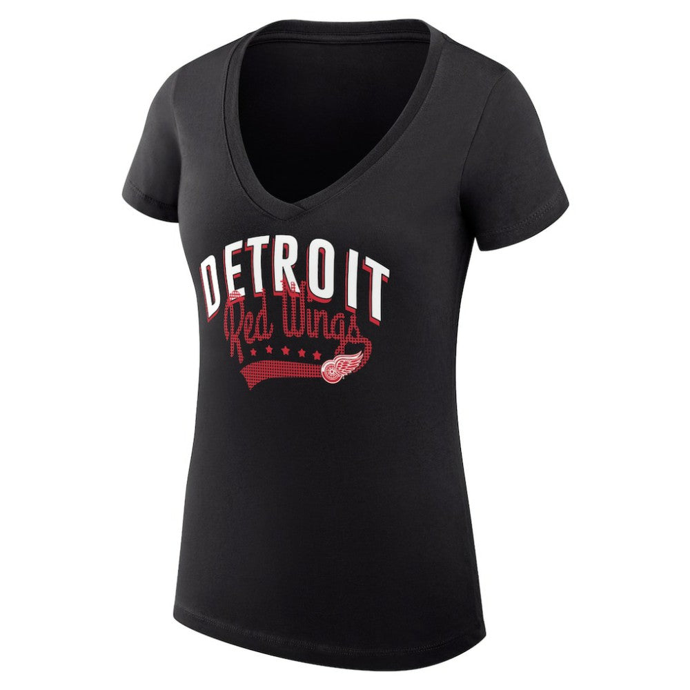 NHL Detroit Red Wings G-III 4Her by Carl Banks Women's Super-Slim Fit Lightweight Filigree Logo V-Neck T-Shirt – Black