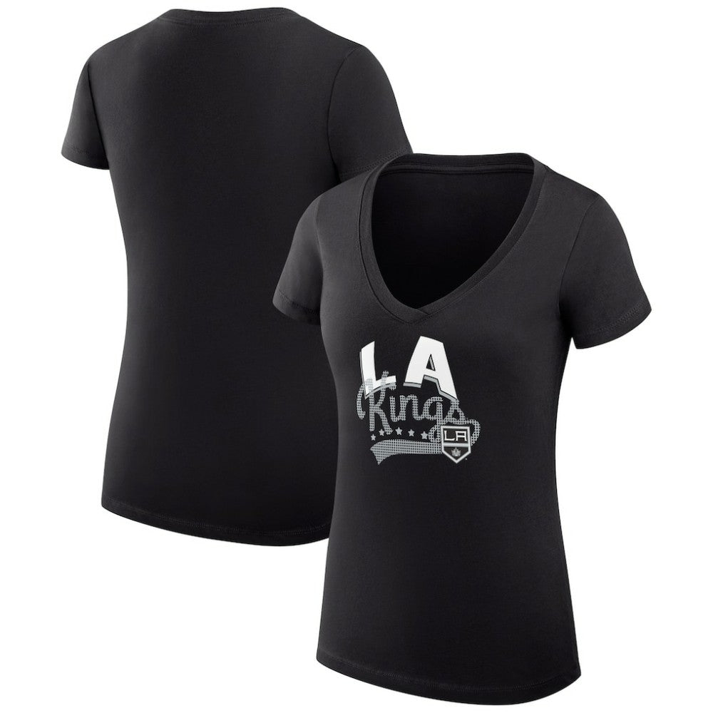 NHL Los Angeles Kings G-III 4Her by Carl Banks Women's Super-Slim Fit Lightweight Filigree Logo V-Neck T-Shirt – Black