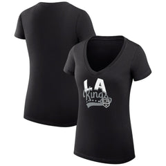 NHL Los Angeles Kings G-III 4Her by Carl Banks Women's Super-Slim Fit Lightweight Filigree Logo V-Neck T-Shirt – Black