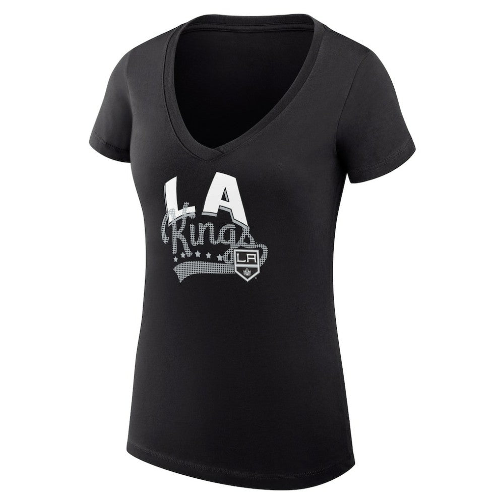 NHL Los Angeles Kings G-III 4Her by Carl Banks Women's Super-Slim Fit Lightweight Filigree Logo V-Neck T-Shirt – Black