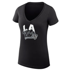 NHL Los Angeles Kings G-III 4Her by Carl Banks Women's Super-Slim Fit Lightweight Filigree Logo V-Neck T-Shirt – Black
