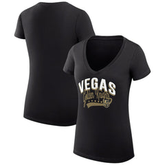 NHL Vegas Golden Knights G-III 4Her by Carl Banks Women's Super-Slim Fit Lightweight Filigree Logo V-Neck T-Shirt – Black
