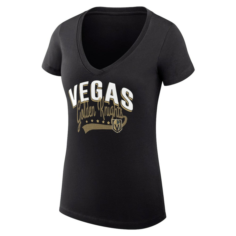 NHL Vegas Golden Knights G-III 4Her by Carl Banks Women's Super-Slim Fit Lightweight Filigree Logo V-Neck T-Shirt – Black