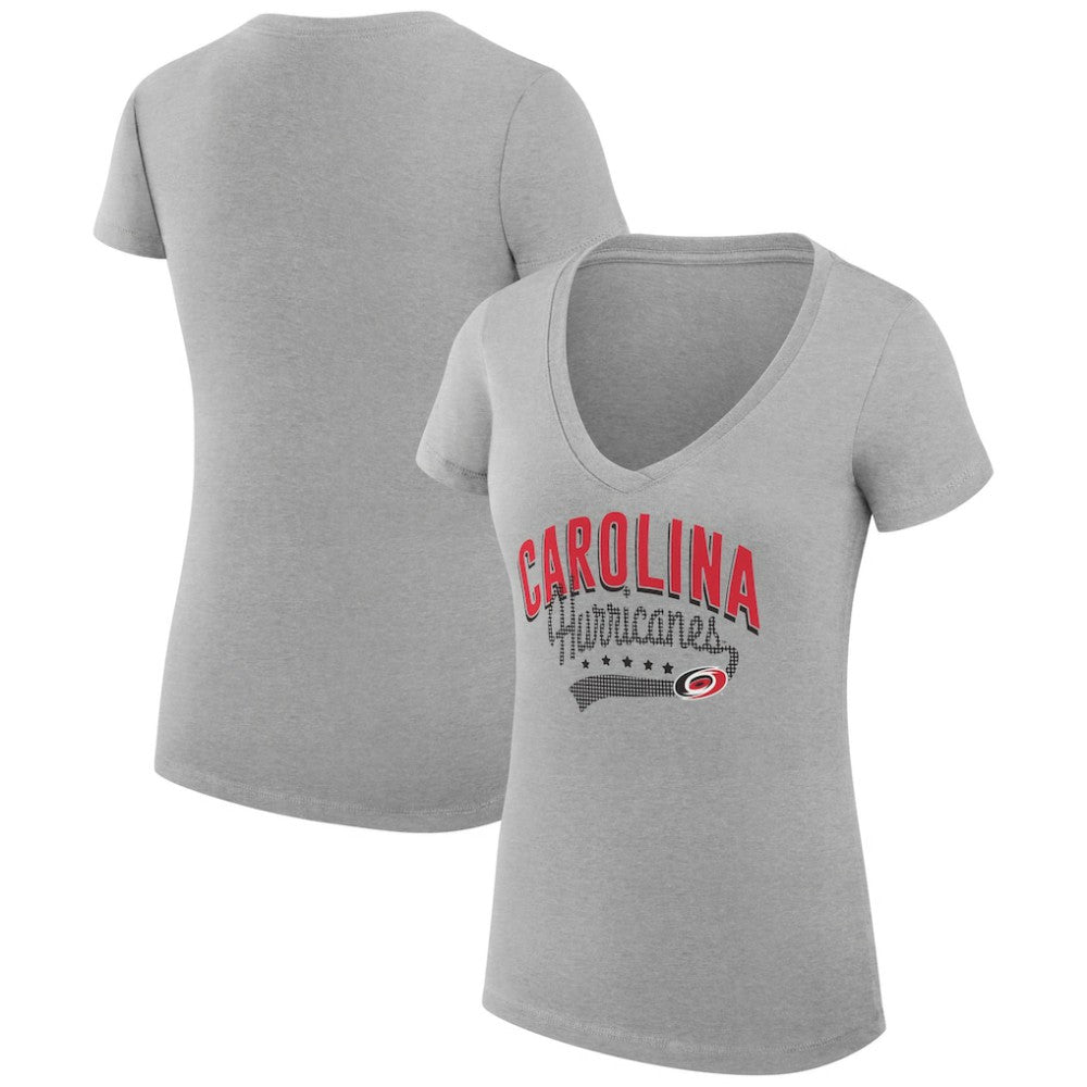 NHL Carolina Hurricanes G-III 4Her by Carl Banks Women's Super-Slim Fit Lightweight Filigree Logo V-Neck T-Shirt – Gray