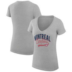 NHL Montreal Canadiens G-III 4Her by Carl Banks Women's Super-Slim Fit Lightweight Filigree Logo V-Neck T-Shirt – Gray