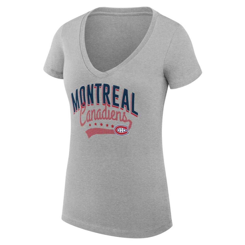 NHL Montreal Canadiens G-III 4Her by Carl Banks Women's Super-Slim Fit Lightweight Filigree Logo V-Neck T-Shirt – Gray