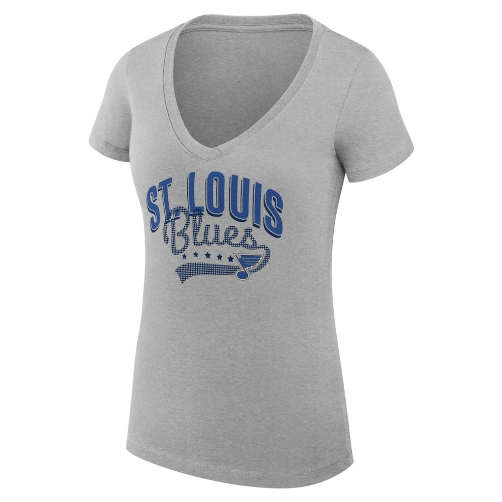 NHL St. Louis Blues G-III 4Her by Carl Banks Women's Super-Slim Fit Lightweight Filigree Logo V-Neck T-Shirt – Gray