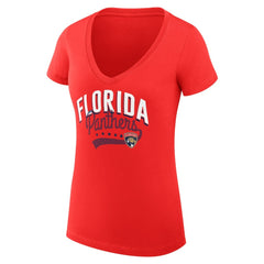 NHL Florida Panthers G-III 4Her by Carl Banks Women's Super-Slim Fit Lightweight Filigree Logo V-Neck T-Shirt – Red