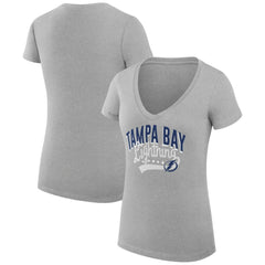 NHL Tampa Bay Lightning G-III 4Her by Carl Banks Women's Super-Slim Fit Lightweight Filigree Logo V-Neck T-Shirt – Gray
