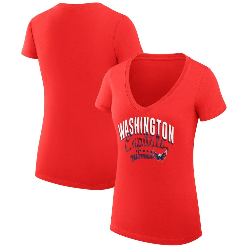 NHL Washington Capitals G-III 4Her by Carl Banks Women's Super-Slim Fit Lightweight Filigree Logo V-Neck T-Shirt – Red