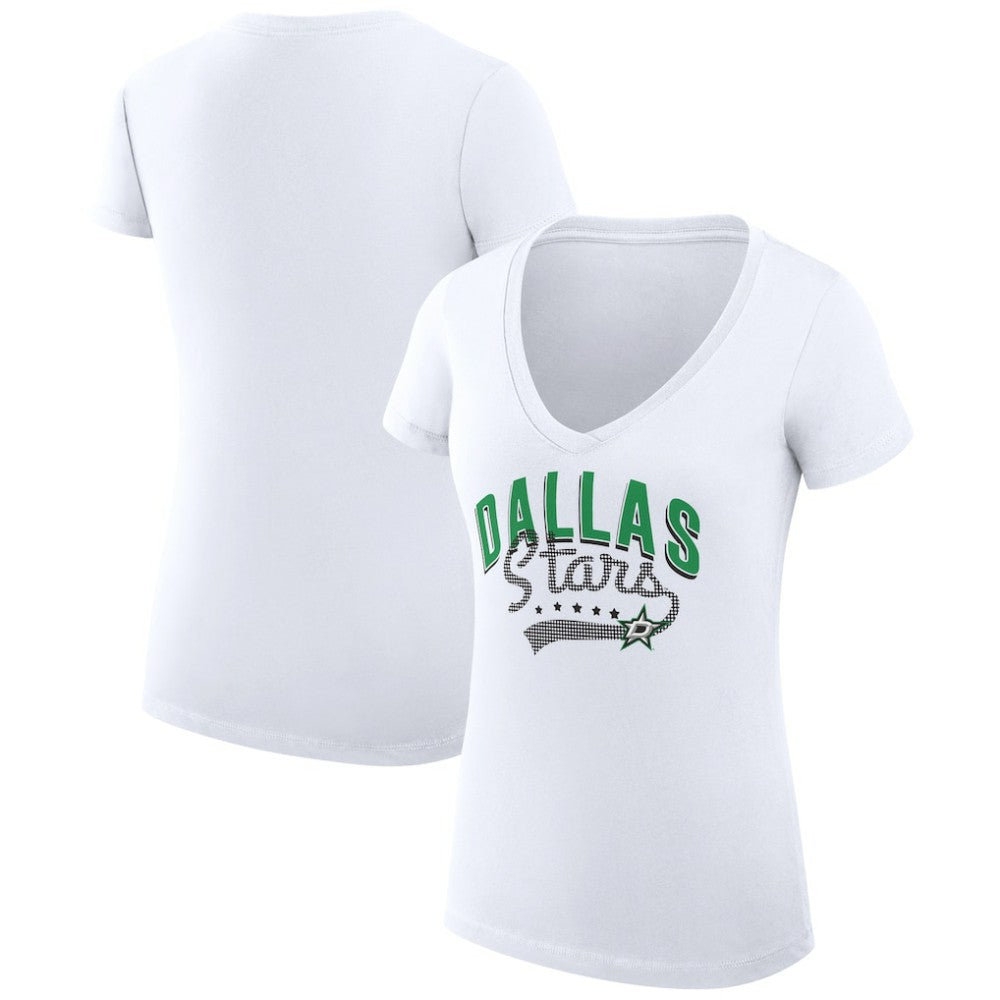 NHL Dallas Stars G-III 4Her by Carl Banks Women's Super-Slim Fit Lightweight Filigree Logo V-Neck T-Shirt – White