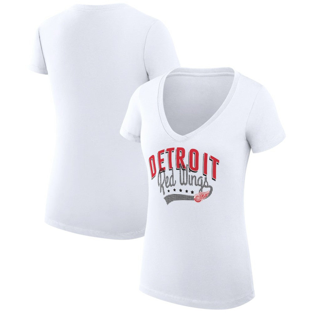 NHL Detroit Red Wings G-III 4Her by Carl Banks Women's Super-Slim Fit Lightweight Filigree Logo V-Neck T-Shirt – White