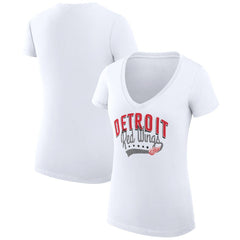 NHL Detroit Red Wings G-III 4Her by Carl Banks Women's Super-Slim Fit Lightweight Filigree Logo V-Neck T-Shirt – White