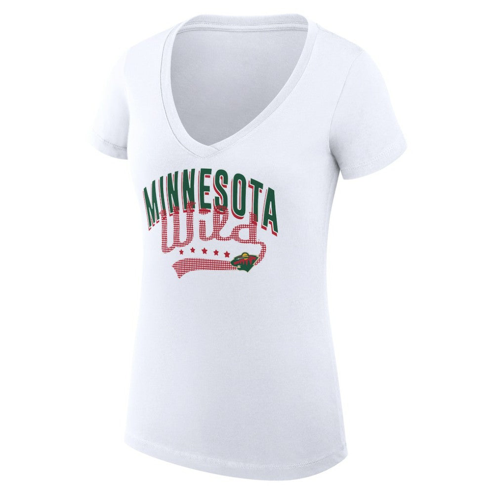 NHL Minnesota Wild G-III 4Her by Carl Banks Women's Super-Slim Fit Lightweight Filigree Logo V-Neck T-Shirt – White