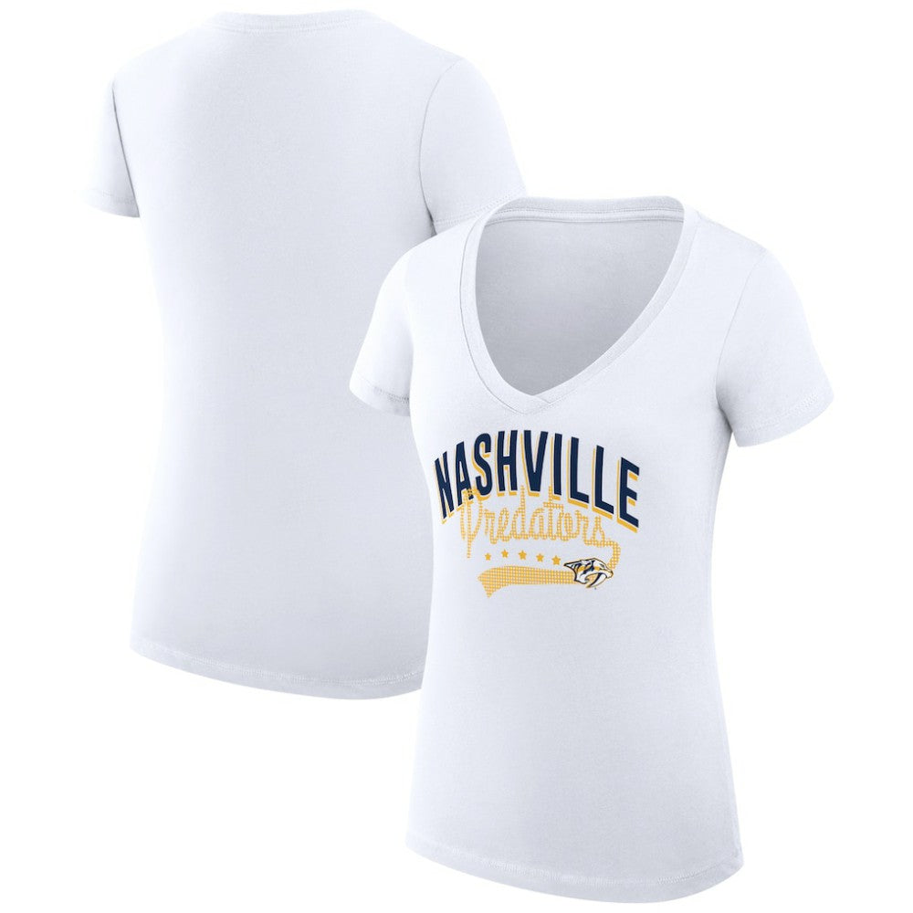 NHL Nashville Predators G-III 4Her by Carl Banks Women's Super-Slim Fit Lightweight Filigree Logo V-Neck T-Shirt – White