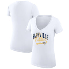 NHL Nashville Predators G-III 4Her by Carl Banks Women's Super-Slim Fit Lightweight Filigree Logo V-Neck T-Shirt – White