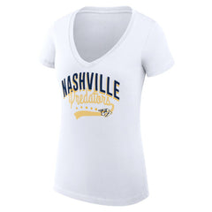 NHL Nashville Predators G-III 4Her by Carl Banks Women's Super-Slim Fit Lightweight Filigree Logo V-Neck T-Shirt – White
