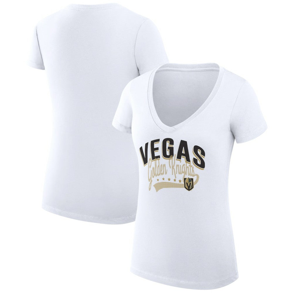 NHL Vegas Golden Knights G-III 4Her by Carl Banks Women's Super-Slim Fit Lightweight Filigree Logo V-Neck T-Shirt – White