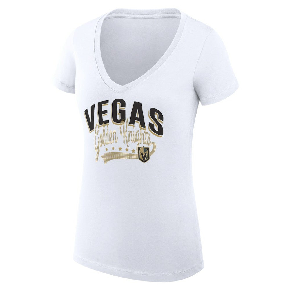 NHL Vegas Golden Knights G-III 4Her by Carl Banks Women's Super-Slim Fit Lightweight Filigree Logo V-Neck T-Shirt – White