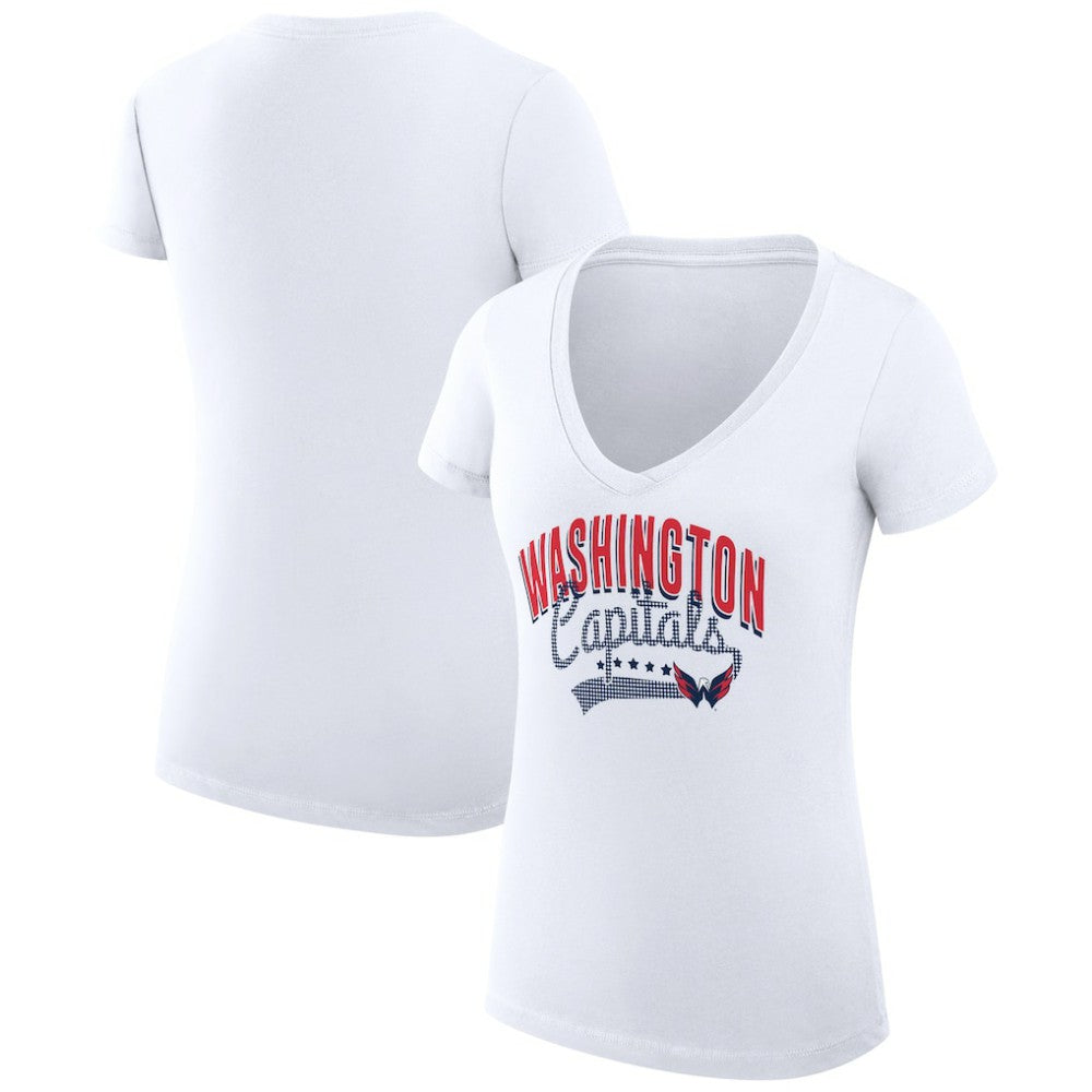 NHL Washington Capitals G-III 4Her by Carl Banks Women's Super-Slim Fit Lightweight Filigree Logo V-Neck T-Shirt – White