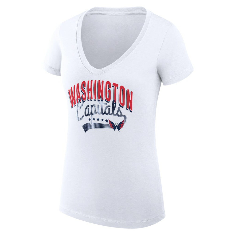NHL Washington Capitals G-III 4Her by Carl Banks Women's Super-Slim Fit Lightweight Filigree Logo V-Neck T-Shirt – White