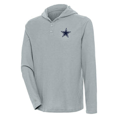 Dallas Cowboys Antigua Strong Hold Long Sleeve Henley Hoodie T-Shirt Gray