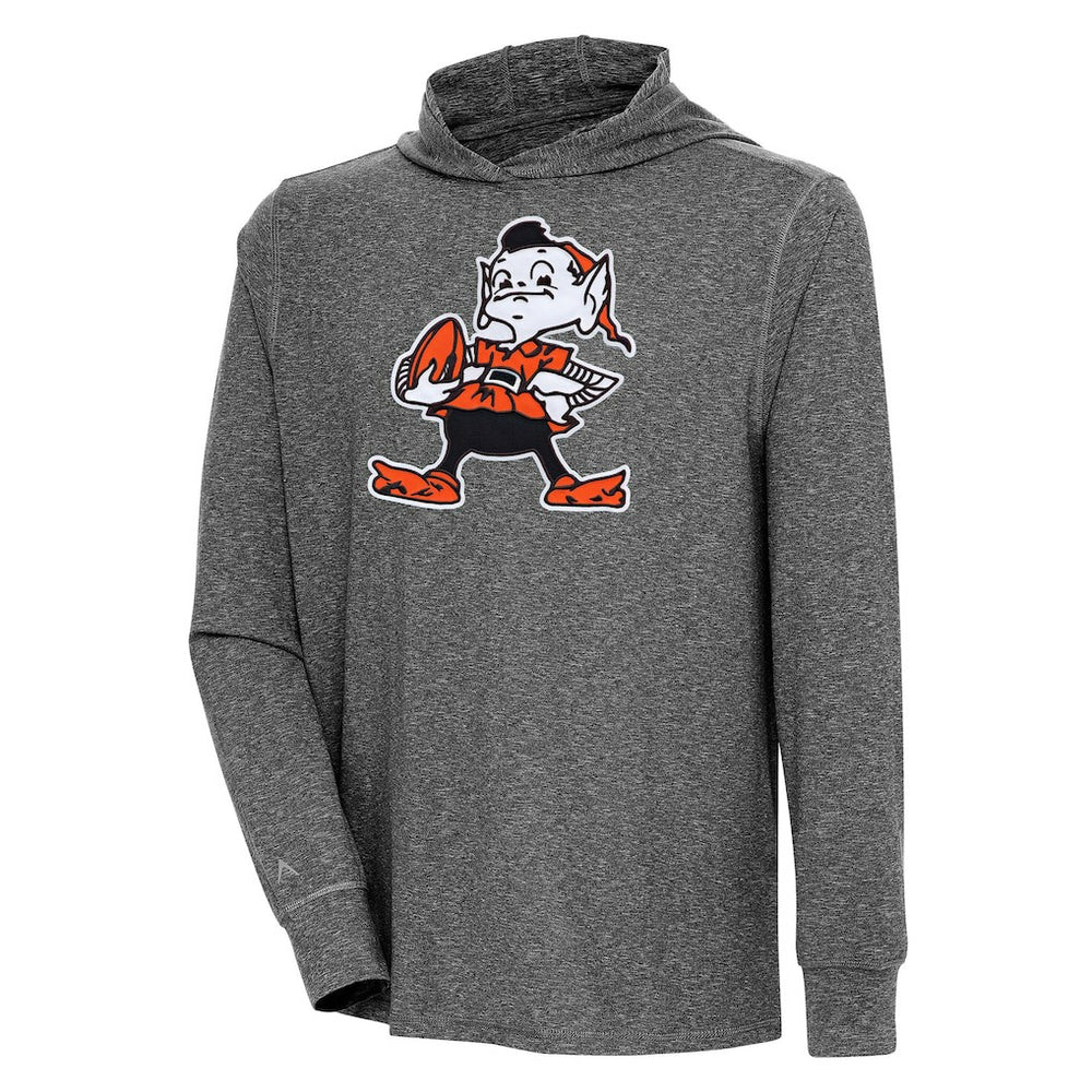 Cleveland Browns Antigua Saga Long Sleeve Hoodie T-Shirt Heather Black