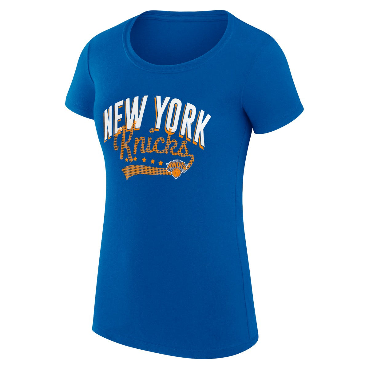 New York Knicks G-III 4Her by Carl Banks Women's Super-Slim Fit Lightweight Filigree Logo T-Shirt - Blue
