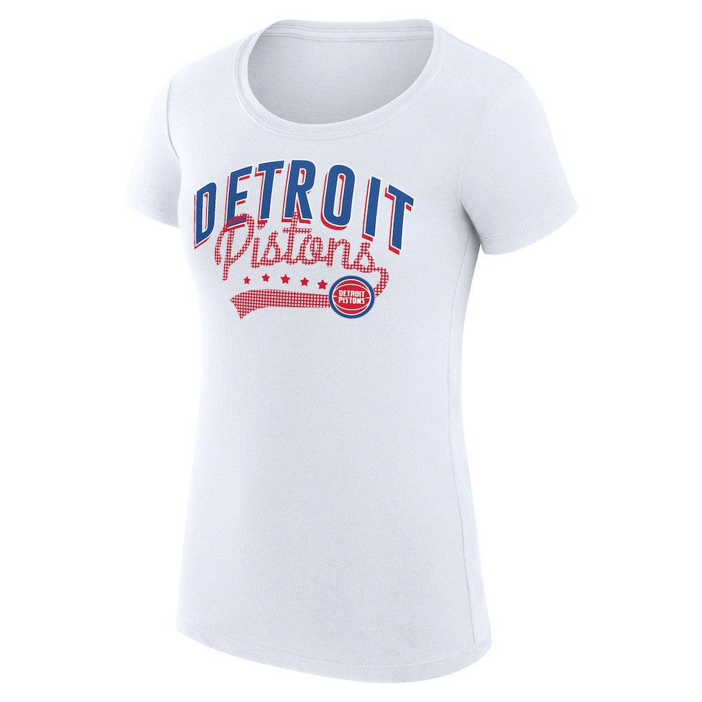 Detroit Pistons G-III 4Her by Carl Banks Women's Super-Slim Fit Lightweight Filigree Logo T-Shirt - White