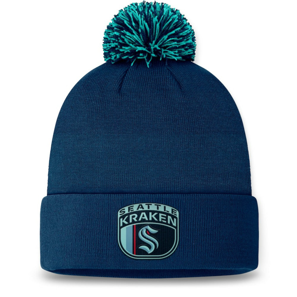 NHL Seattle Kraken Fanatics 2024 NHL Draft Cuffed Knit Hat with Pom - Deep Sea Blue