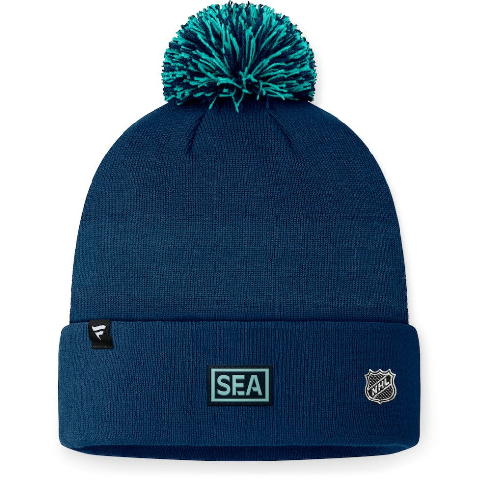 NHL Seattle Kraken Fanatics 2024 NHL Draft Cuffed Knit Hat with Pom - Deep Sea Blue
