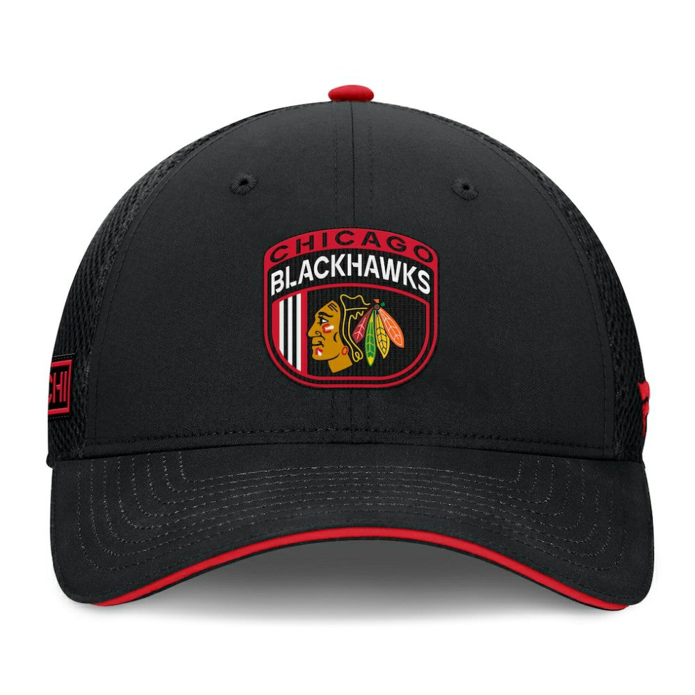 NHL Chicago Blackhawks Fanatics 2024 NHL Draft On Stage Trucker Adjustable Hat - Black