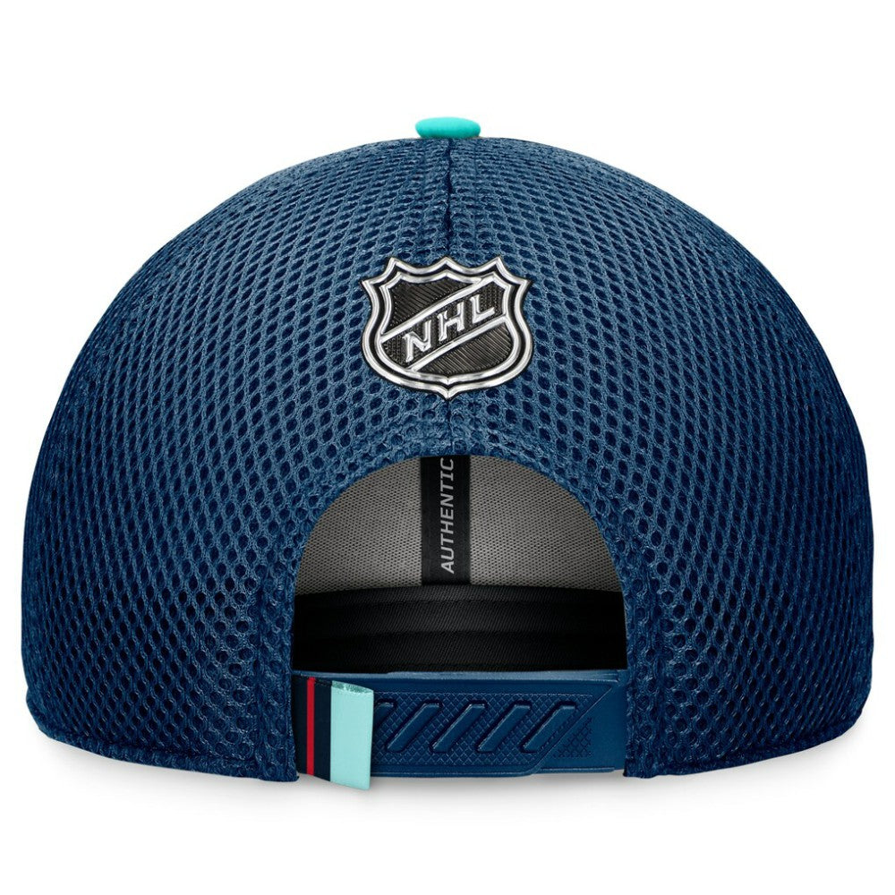 NHL Seattle Kraken Fanatics 2024 NHL Draft On Stage Trucker Adjustable Hat - Deep Sea Blue