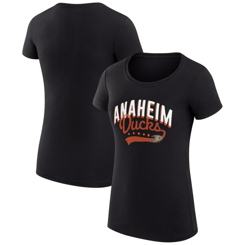 NHL Anaheim Ducks G-III 4Her by Carl Banks Women's Super-Slim Fit Lightweight Filigree Logo T-Shirt – Black