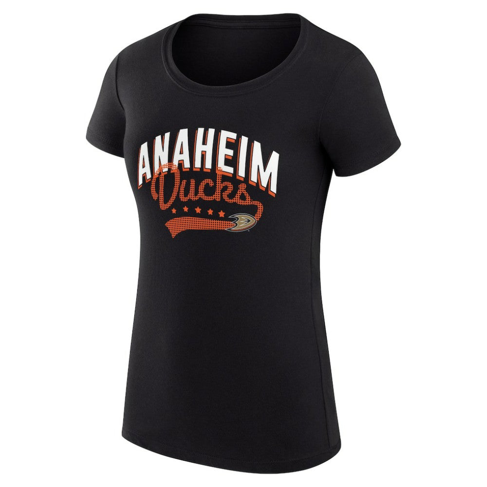 NHL Anaheim Ducks G-III 4Her by Carl Banks Women's Super-Slim Fit Lightweight Filigree Logo T-Shirt – Black