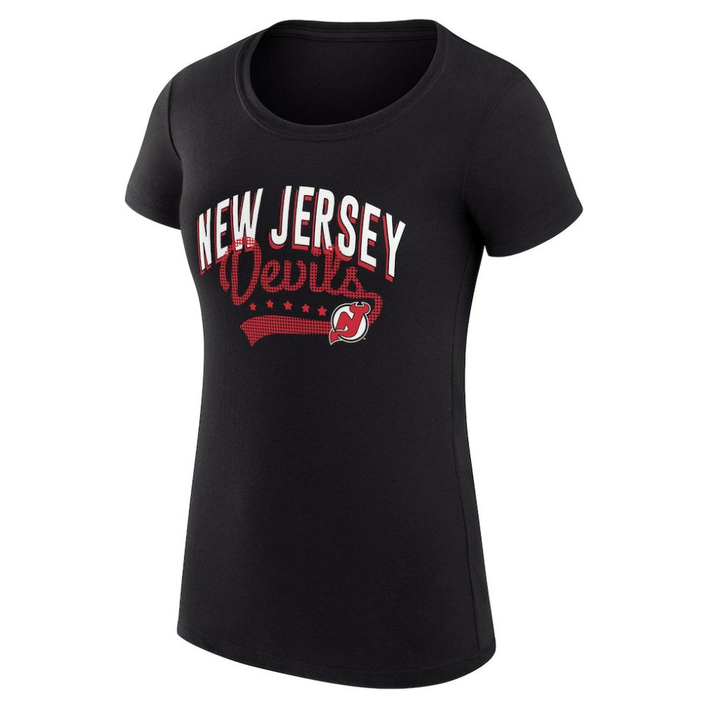 NHL New Jersey Devils G-III 4Her by Carl Banks Women's Super-Slim Fit Lightweight Filigree Logo T-Shirt – Black