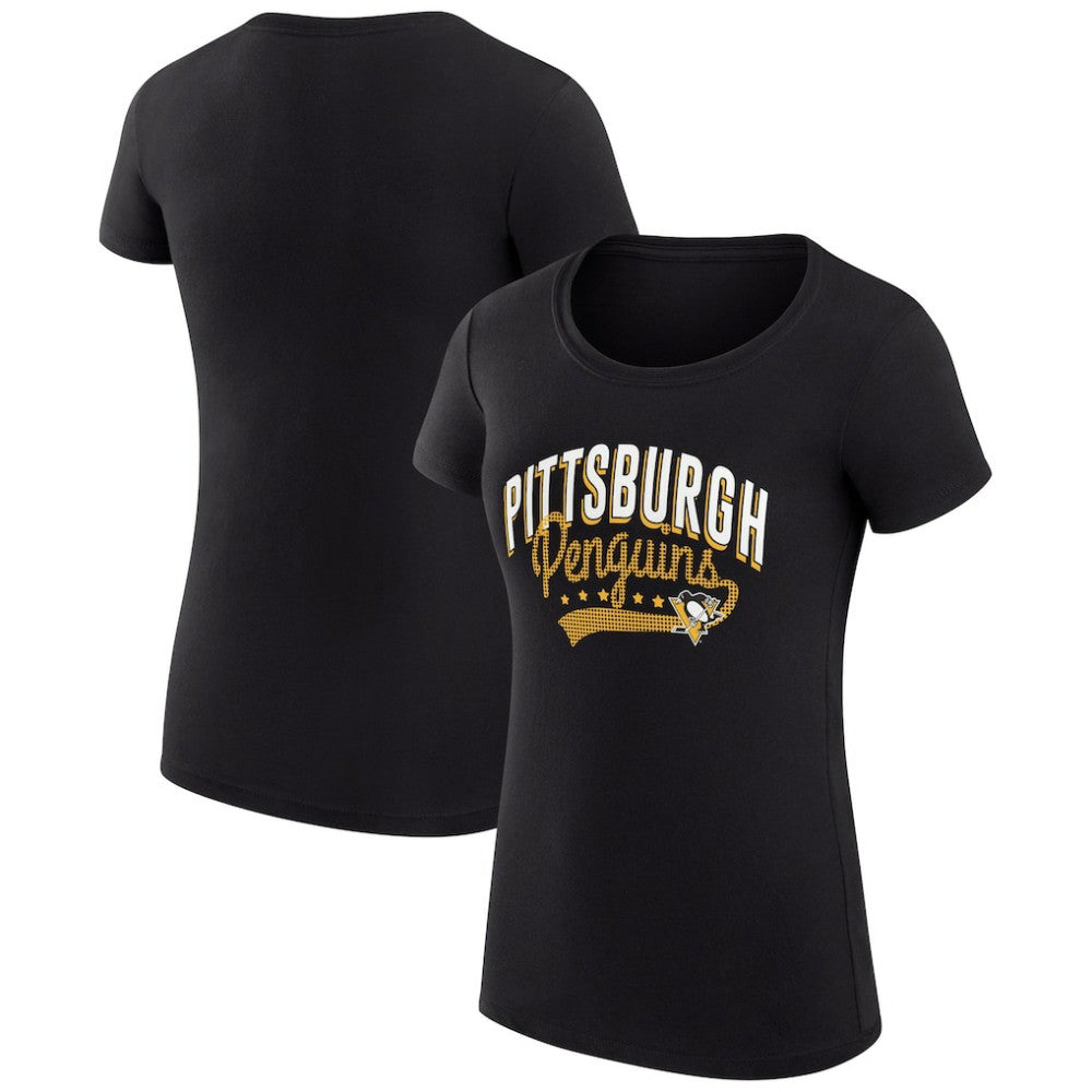 NHL Pittsburgh Penguins G-III 4Her by Carl Banks Women's Super-Slim Fit Lightweight Filigree Logo T-Shirt – Black