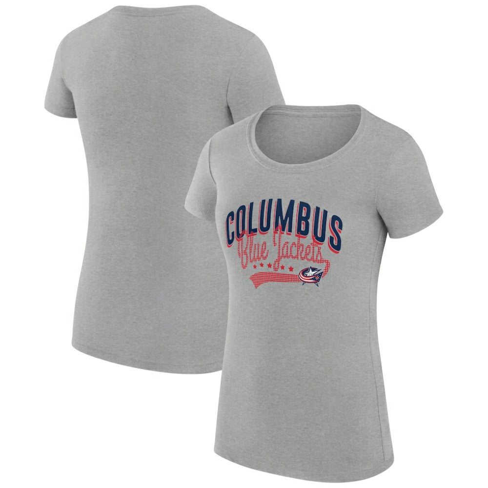 NHL Columbus Blue Jackets G-III 4Her by Carl Banks Women's Super-Slim Fit Lightweight Filigree Logo T-Shirt – Gray