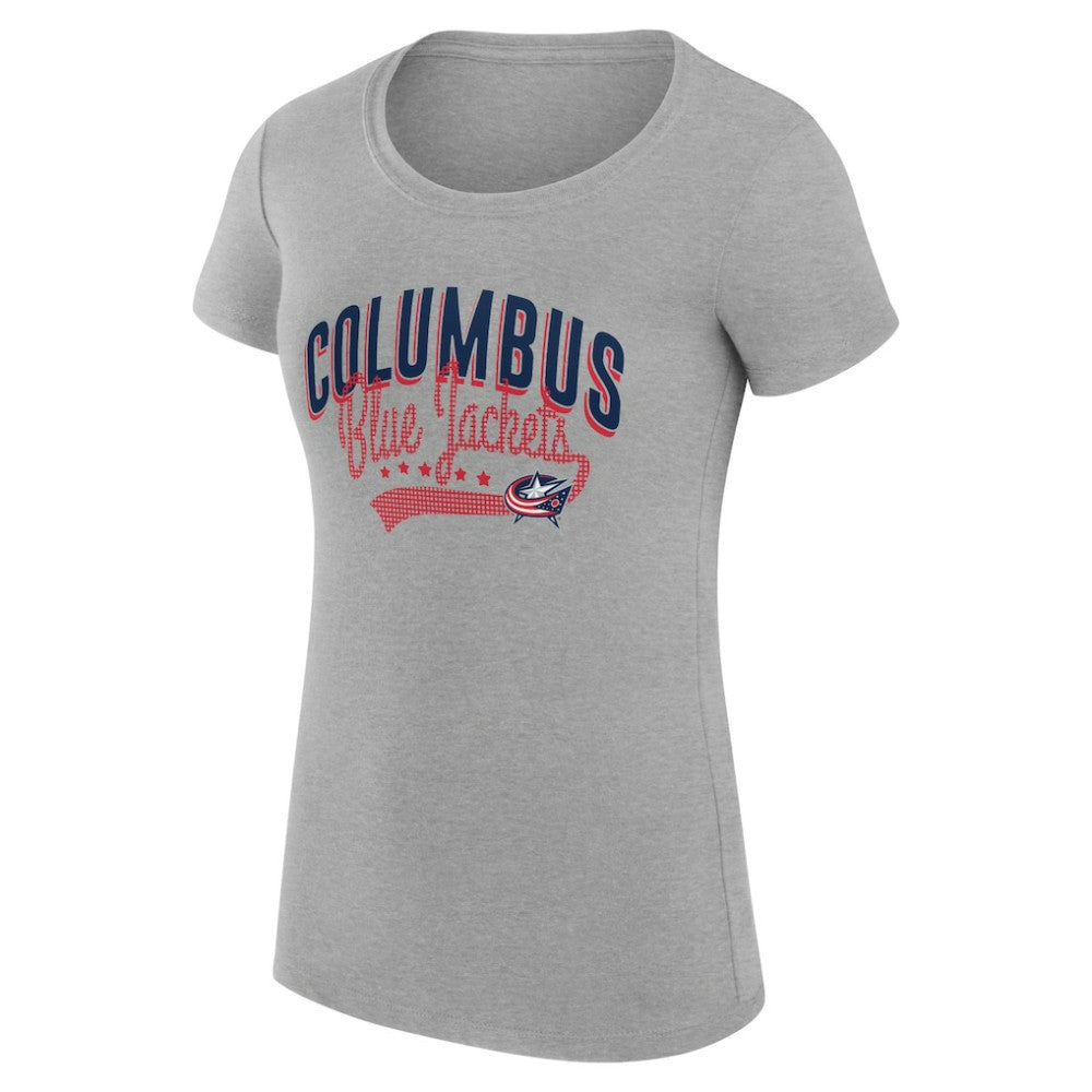 NHL Columbus Blue Jackets G-III 4Her by Carl Banks Women's Super-Slim Fit Lightweight Filigree Logo T-Shirt – Gray
