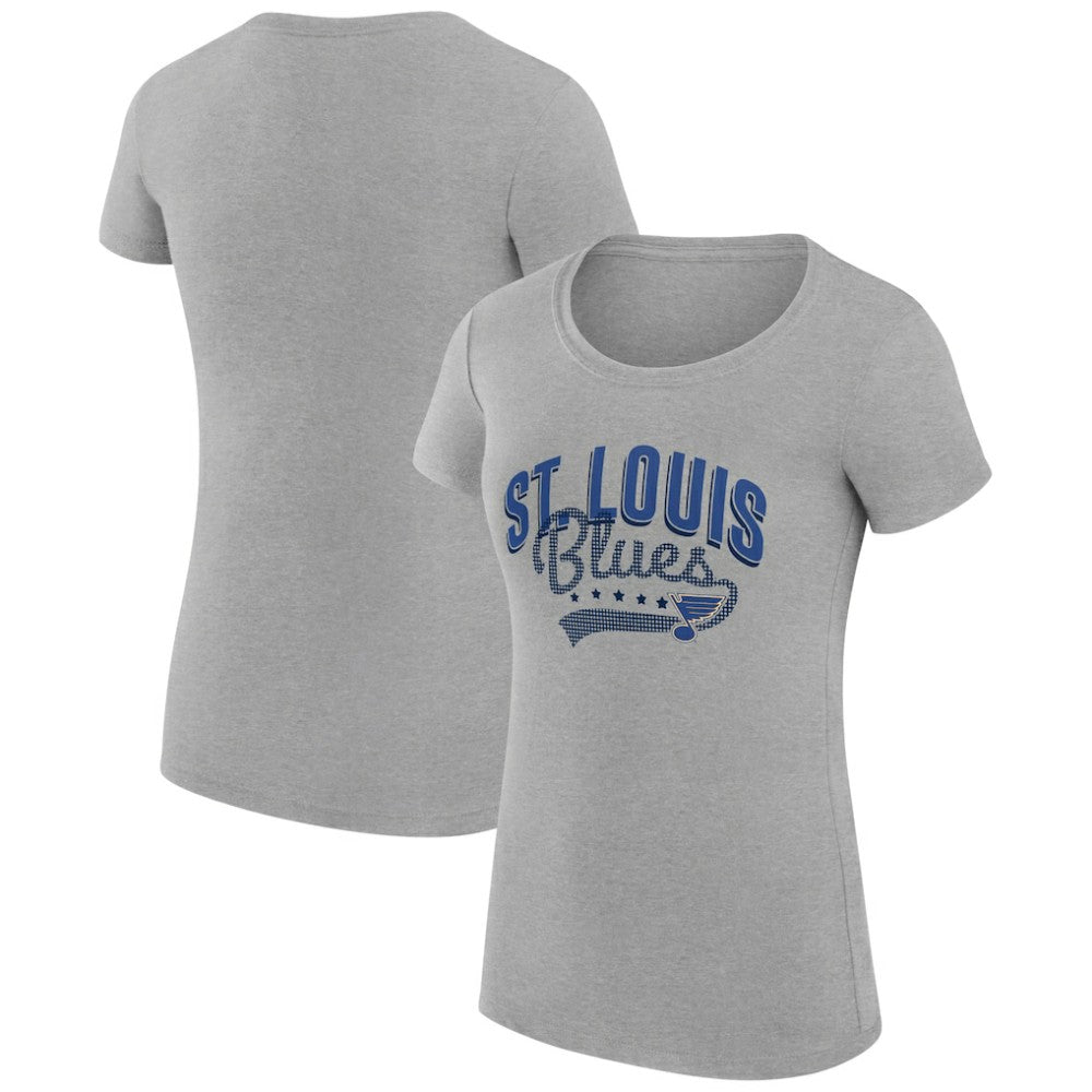 NHL St. Louis Blues G-III 4Her by Carl Banks Women's Super-Slim Fit Lightweight Filigree Logo T-Shirt – Gray