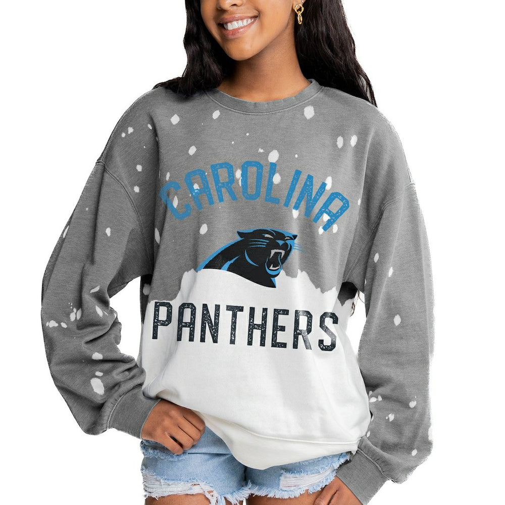 Carolina Panthers Gameday Couture Women's Oversized Coin Toss Faded French Terry Tri-Blend Pullover Sweatshirt Gray