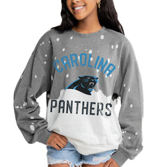 Carolina Panthers Gameday Couture Women's Oversized Coin Toss Faded French Terry Tri-Blend Pullover Sweatshirt Gray