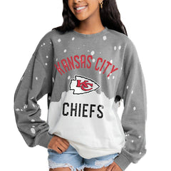 Kansas City Chiefs Gameday Couture Women's Oversized Coin Toss Faded French Terry Tri-Blend Pullover Sweatshirt Gray