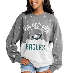 Philadelphia Eagles Gameday Couture Women's Oversized Coin Toss Faded French Terry Tri-Blend Pullover Sweatshirt Gray