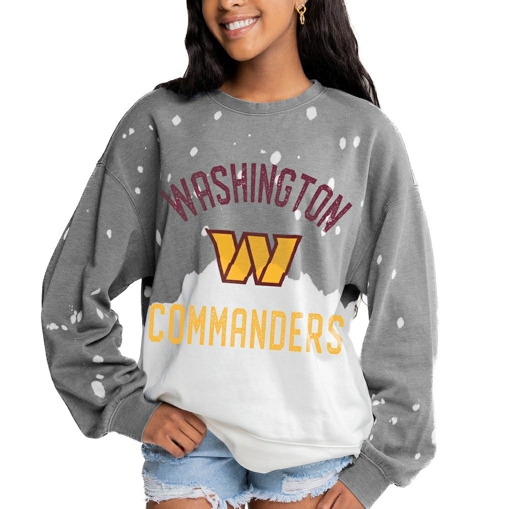Washington Commanders Gameday Couture Women's Oversized Coin Toss Faded French Terry Tri-Blend Pullover Sweatshirt Gray