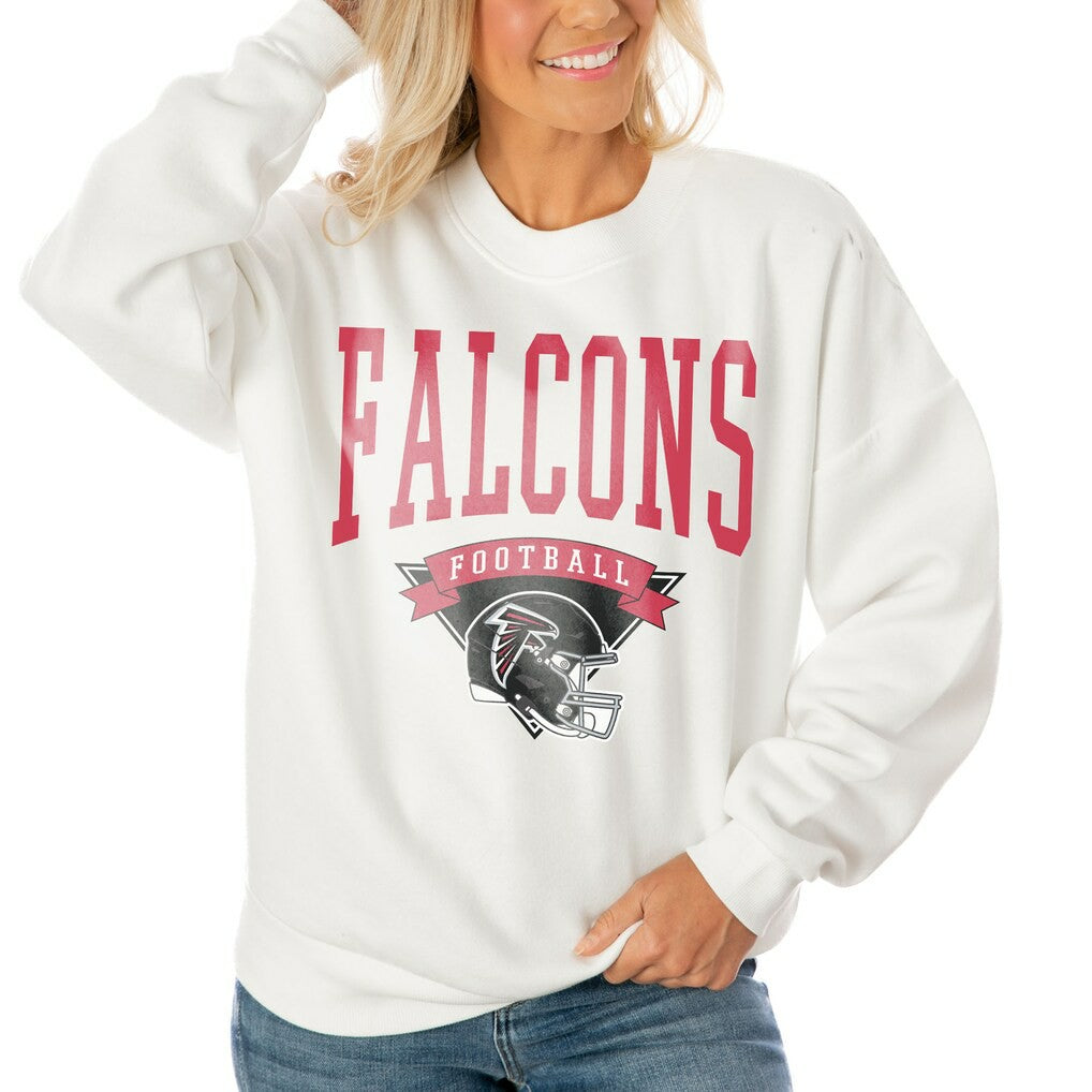 Atlanta Falcons Gameday Couture Women's Oversized Yard Line Tri-Blend Pullover Sweatshirt White