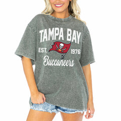 Tampa Bay Buccaneers Gameday Couture Women's Tackle Titan Boyfriend Washed T-Shirt Gray