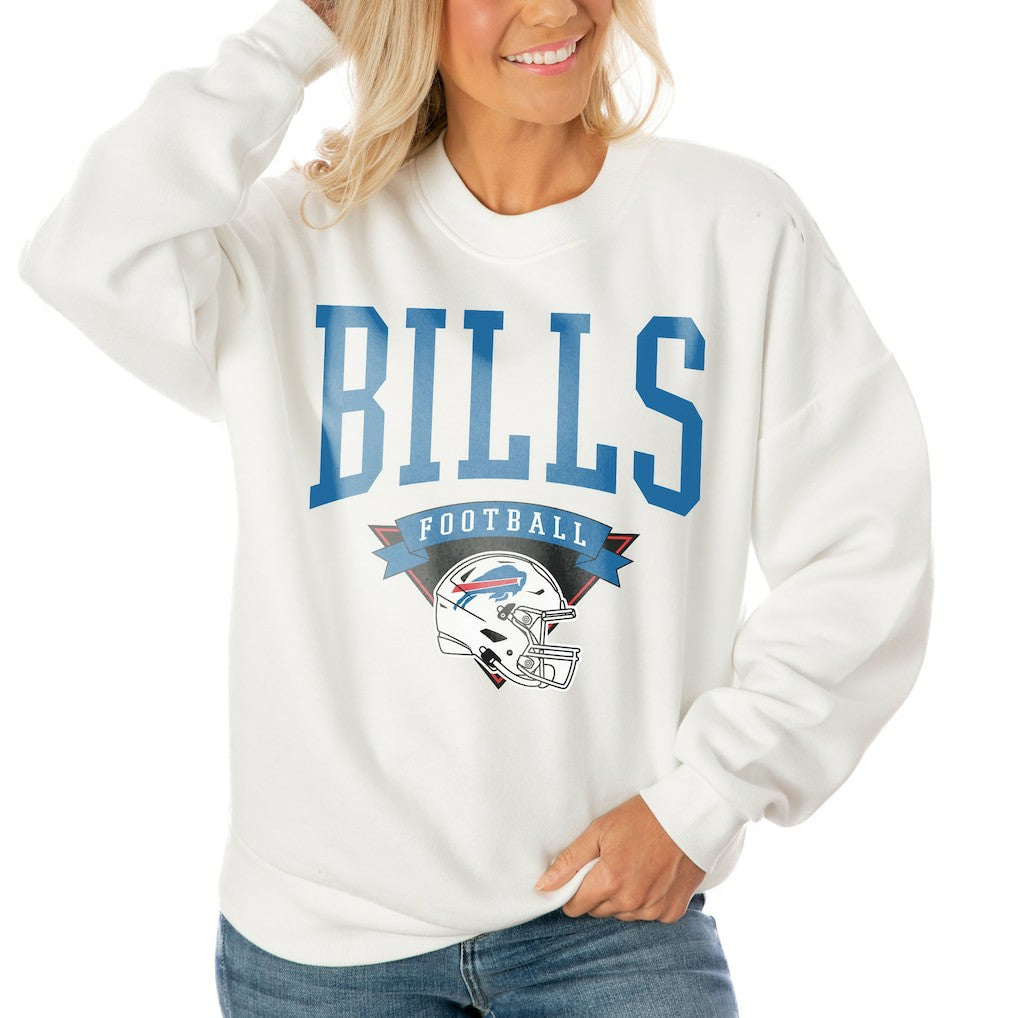Buffalo Bills Gameday Couture Women's Oversized Yard Line Tri-Blend Pullover Sweatshirt White